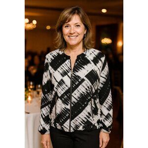 Calvin Klein Zip-Up Black & White Geometric Bomber Jacket size Medium NEW